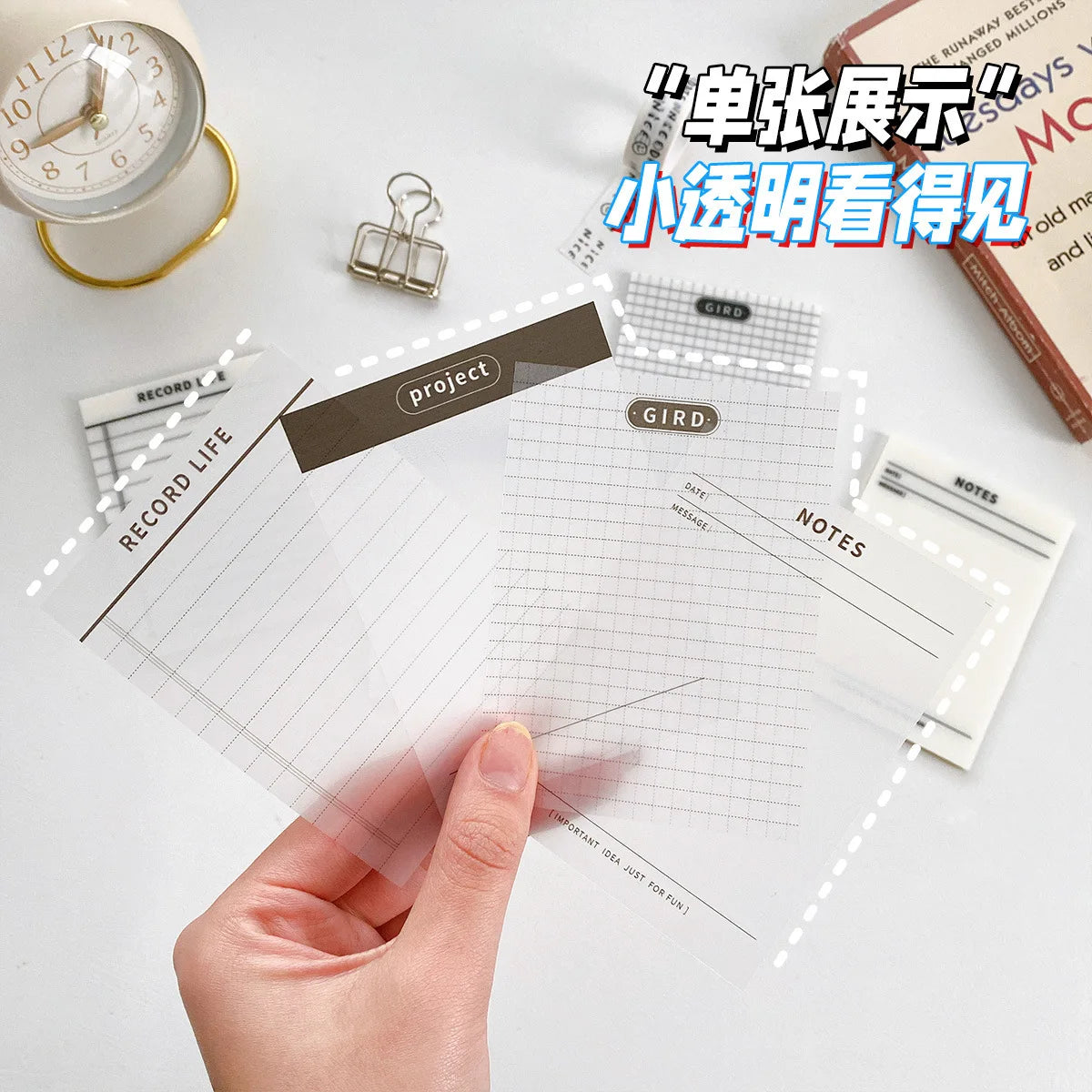 50 Sheets Transparent Waterproof Sticky Note Pads Notepads for School Stationery Office Supplies