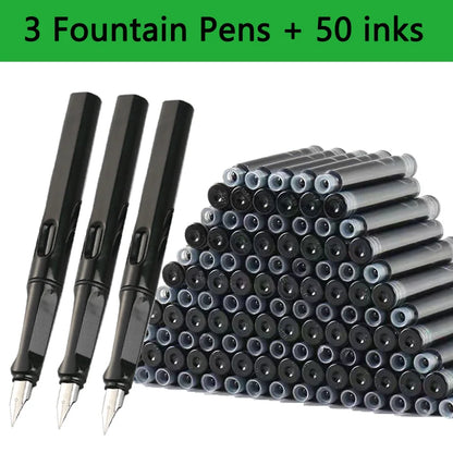 53Pcs Fountain Pen Replaceable Ink Set Black/Blue/Red ink EF School Pens Office Supplies Stationery for Writing Calligraphy Pen