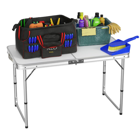 Folding outdoor camping table portable table adjustable height with carry handle folding picnic table white 120x60 cm