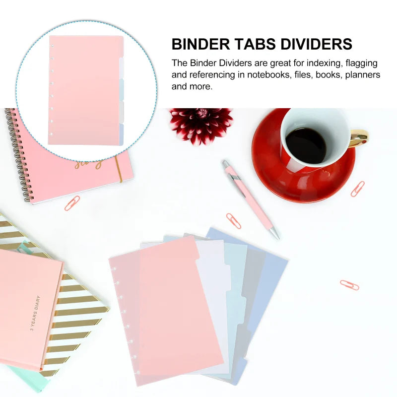 5Pcs Mushroom Hole Notebook Dividers 5.5X8.5inch Loose-Leaf Planner T Puncher Office Tab Dividers Accessory Bookmark Index Page