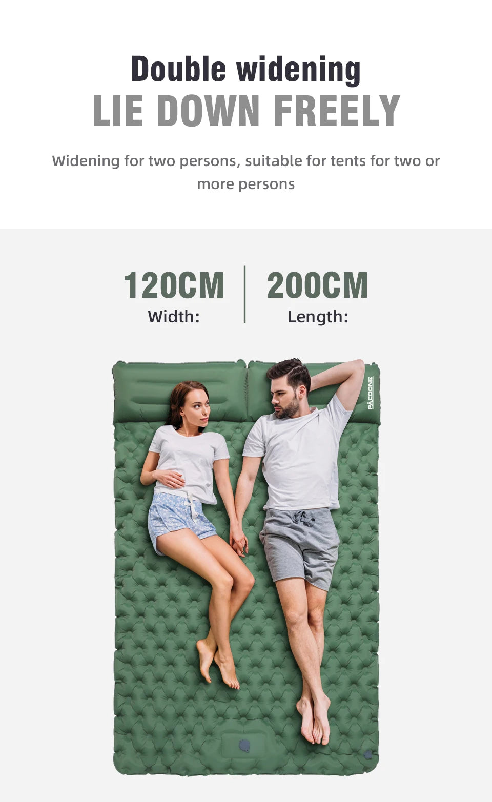 PACOONE Double Sleeping Pad Camping Mattress 2 Person Extra Thick Queen Camping Pads Tent Mattress for Adults (Foot Pump) New