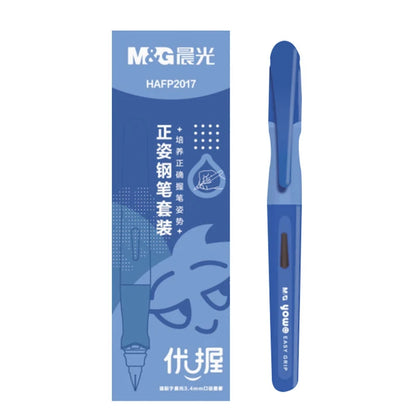 M&G Student Erasable Fountain Pen Set 1 Fountain Pen 1 Ink Absorber 6 Ink Bladder 3.4 Caliber Children's Practice Pen Blue/Pink