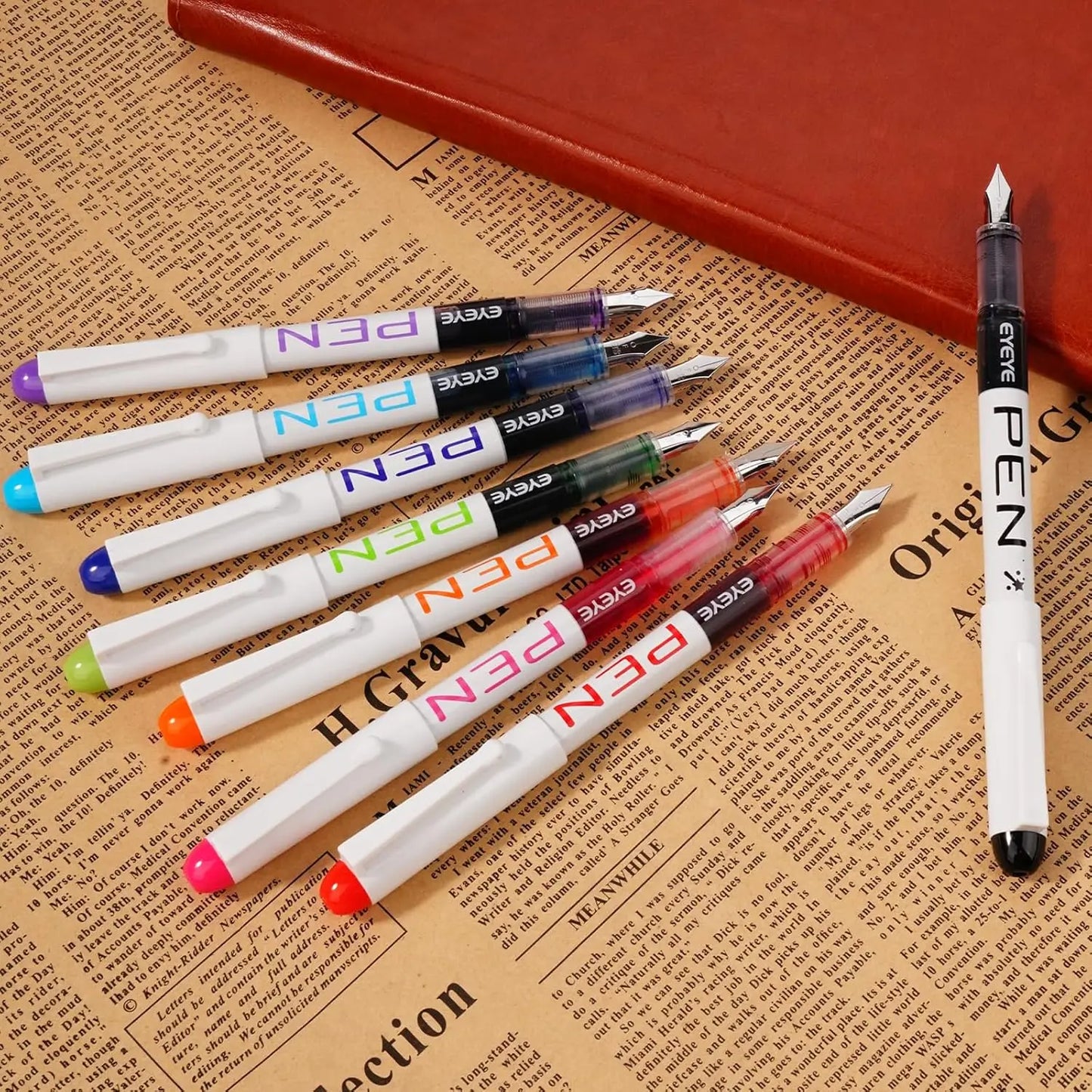 Disposable Fountain Pens, Straight Liquid Fountain Pens，for WritingQuick-Drying Ink Pen, Smooth-Writing Multicolor Art Supplies