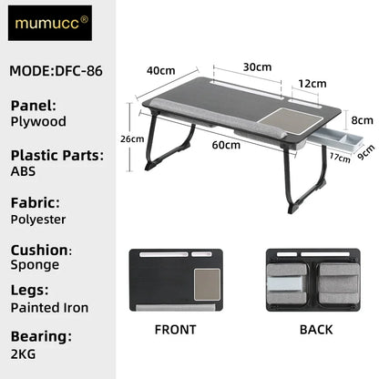 MUMUCC Portable Bed Table For Laptop Folding With Foldable Cushion,Handle,Slot And Mouse Pad, Wooden Gaming Desk