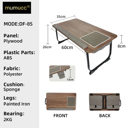 MUMUCC Portable Bed Table For Laptop Folding With Foldable Cushion,Handle,Slot And Mouse Pad, Wooden Gaming Desk