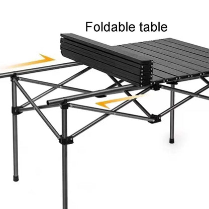 Outdoor Folding Long Table Easy To Install Portable Storage Black Camping Table Barbecue With Net Bag Light Stable Desk Table