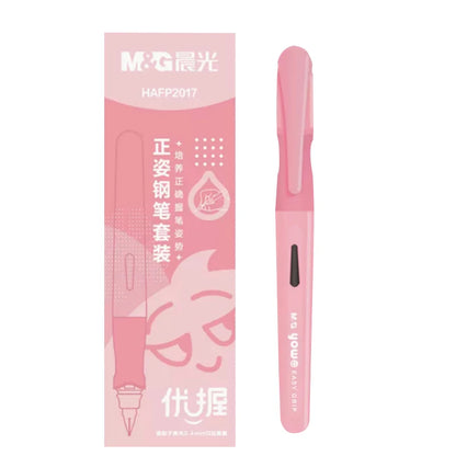 M&G Student Erasable Fountain Pen Set 1 Fountain Pen 1 Ink Absorber 6 Ink Bladder 3.4 Caliber Children's Practice Pen Blue/Pink
