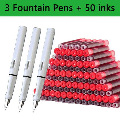 53Pcs Fountain Pen Replaceable Ink Set Black/Blue/Red ink EF School Pens Office Supplies Stationery for Writing Calligraphy Pen