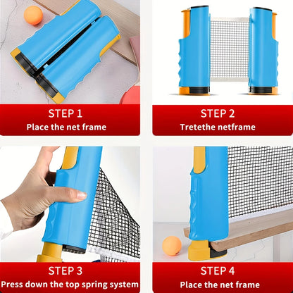 Portable Table Tennis Training Set, Includes Blue Retractable Ball Net, 2 Table Tennis Rackets, and 3 Table Tennis Balls