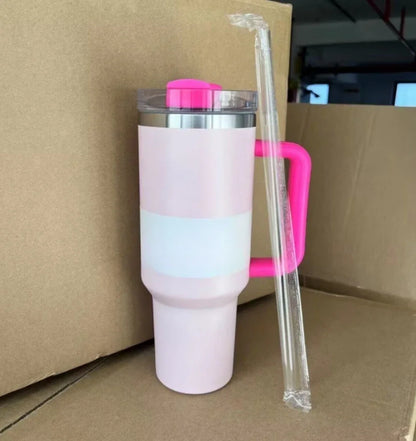 New Style Tumbler with Handle & Straw 40 oz Twist On 3Way Lid Cupholder Compatible for Travel Insulated Stainless Steel Cup