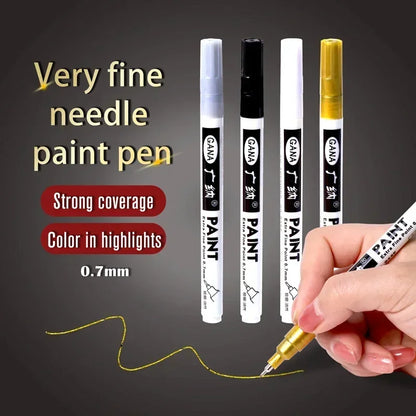 4Pcs/set Oil Based White Black Permanent Paint Markers Pens 0.7mm Extra Fine Waterproof, for Rock Painting, Wood, Metal, Canvas