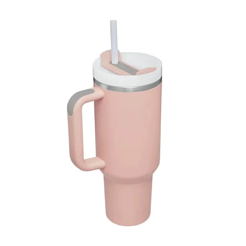 Tumbler with Handle Lid Straw 40oz Stainless Steel Water Bottle Vacuum Thermos Cup Travel Car Thermal Coffee Mug Cap Sport