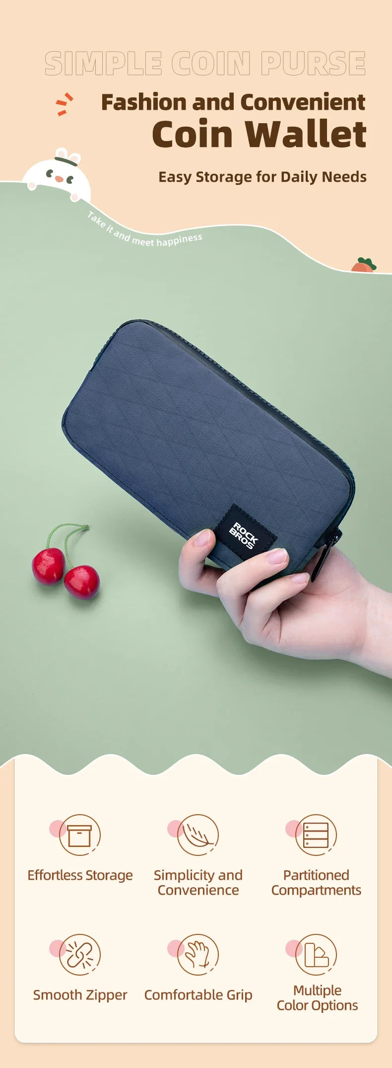 ROCKBROS Phone Bag Daily Use Small Size Lightweight Portable Multifunctional Hand Bag Zipper Storage Coins Wallet Commute Bag