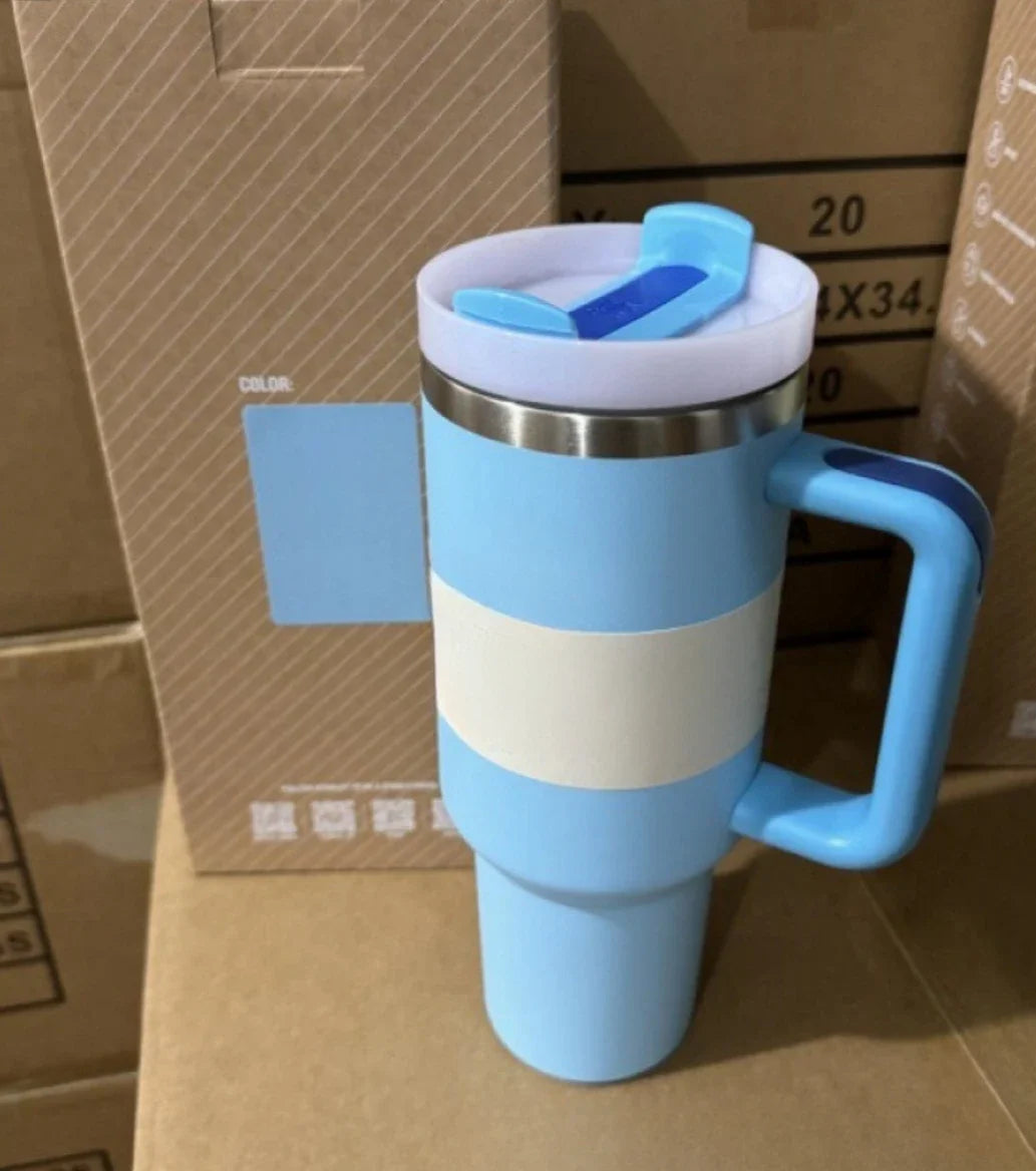 New Style Tumbler with Handle & Straw 40 oz Twist On 3Way Lid Cupholder Compatible for Travel Insulated Stainless Steel Cup