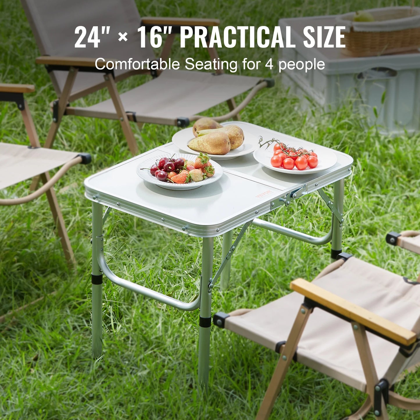 VEVOR Outdoor Folding Table Adjustable Height Portable Compact Tables Lightweight Aluminum Picnic Table For Beach/Garden/Camping