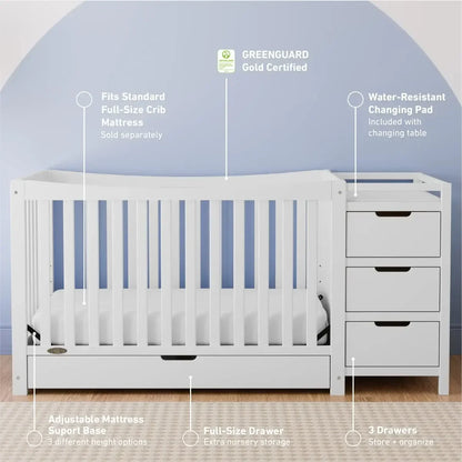 Graco Remi 4-In-1 Convertible Crib & Changer With Drawer (White) – GREENGUARD Gold Certified, Crib And Changing-Table Combo