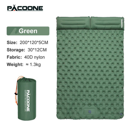 PACOONE Double Sleeping Pad Camping Mattress 2 Person Extra Thick Queen Camping Pads Tent Mattress for Adults (Foot Pump) New