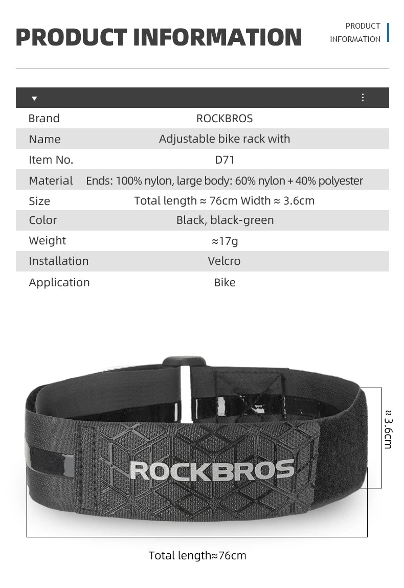 ROCKBROS Adjustable Outdoor Bundle Luggage Storage Accessory Convenient Multifunctional Strap Bicycle Velcro Anti-Slip Tie Rope