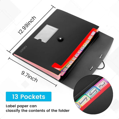 13 Pocket Expanding File Folder Accordian File Organizer A4 Letter Size Paper Document Receipt Holder for School Office Supplie