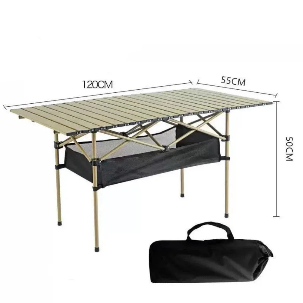 Outdoor Folding Long Table Easy To Install Portable Storage Black Camping Table Barbecue With Net Bag Light Stable Desk Table
