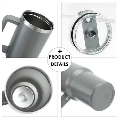 Tumbler with Handle Lid Straw 40oz Stainless Steel Water Bottle Vacuum Thermos Cup Travel Car Thermal Coffee Mug Cap Sport