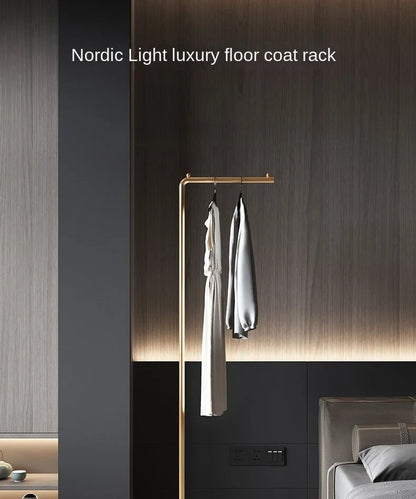 Scandinavian Modern Metal Valet Stand - Freestanding Multipurpose Suit Rack with Special Functions - Bedroom Clothing and Accessories