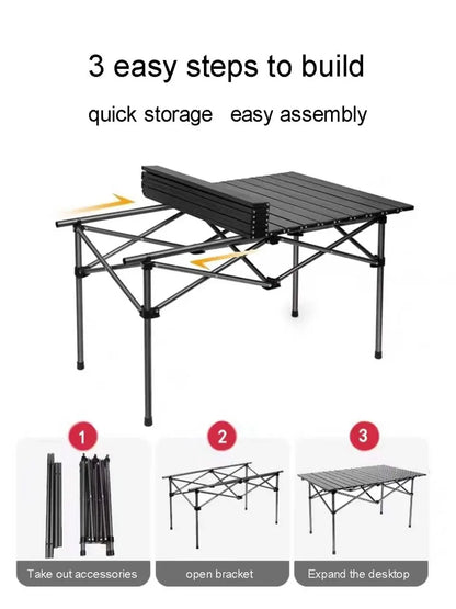 Outdoor Folding Long Table Easy To Install Portable Storage Black Camping Table Barbecue With Net Bag Light Stable Desk Table
