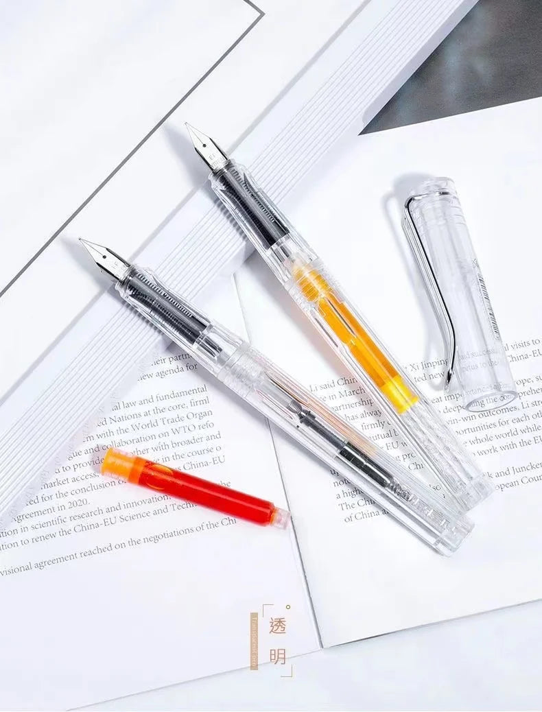 Transparent pen +10 color ink sac, pen can replace ink sac, transparent no printing style ins high appearance level correction p