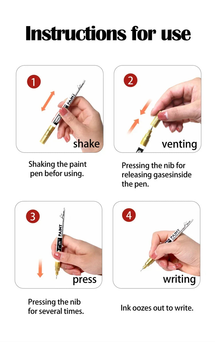 4Pcs/set Oil Based White Black Permanent Paint Markers Pens 0.7mm Extra Fine Waterproof, for Rock Painting, Wood, Metal, Canvas