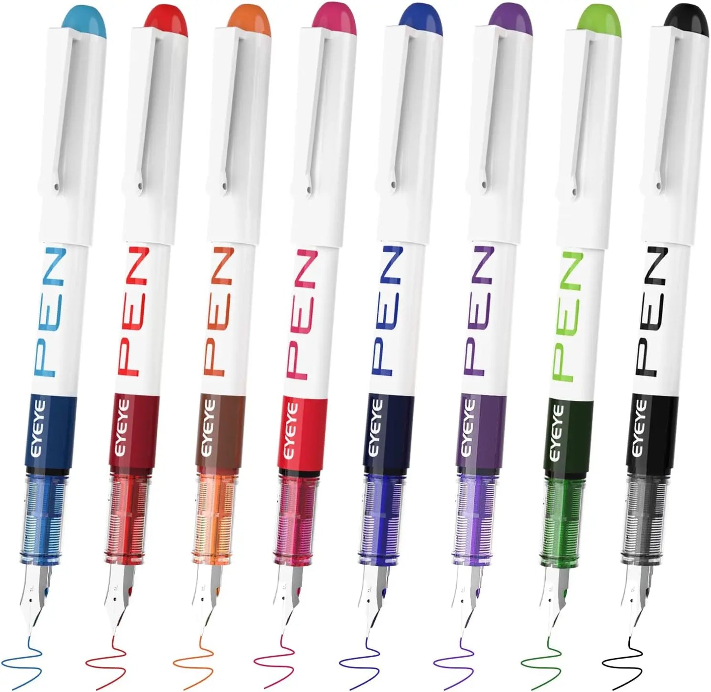 Disposable Fountain Pens, Straight Liquid Fountain Pens，for WritingQuick-Drying Ink Pen, Smooth-Writing Multicolor Art Supplies