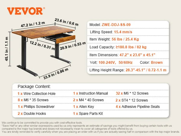 VEVOR Electric Standing Desk Height Adjustable Standing Desk W/ Dual Protecting System High Load Capacity Table for Home Office