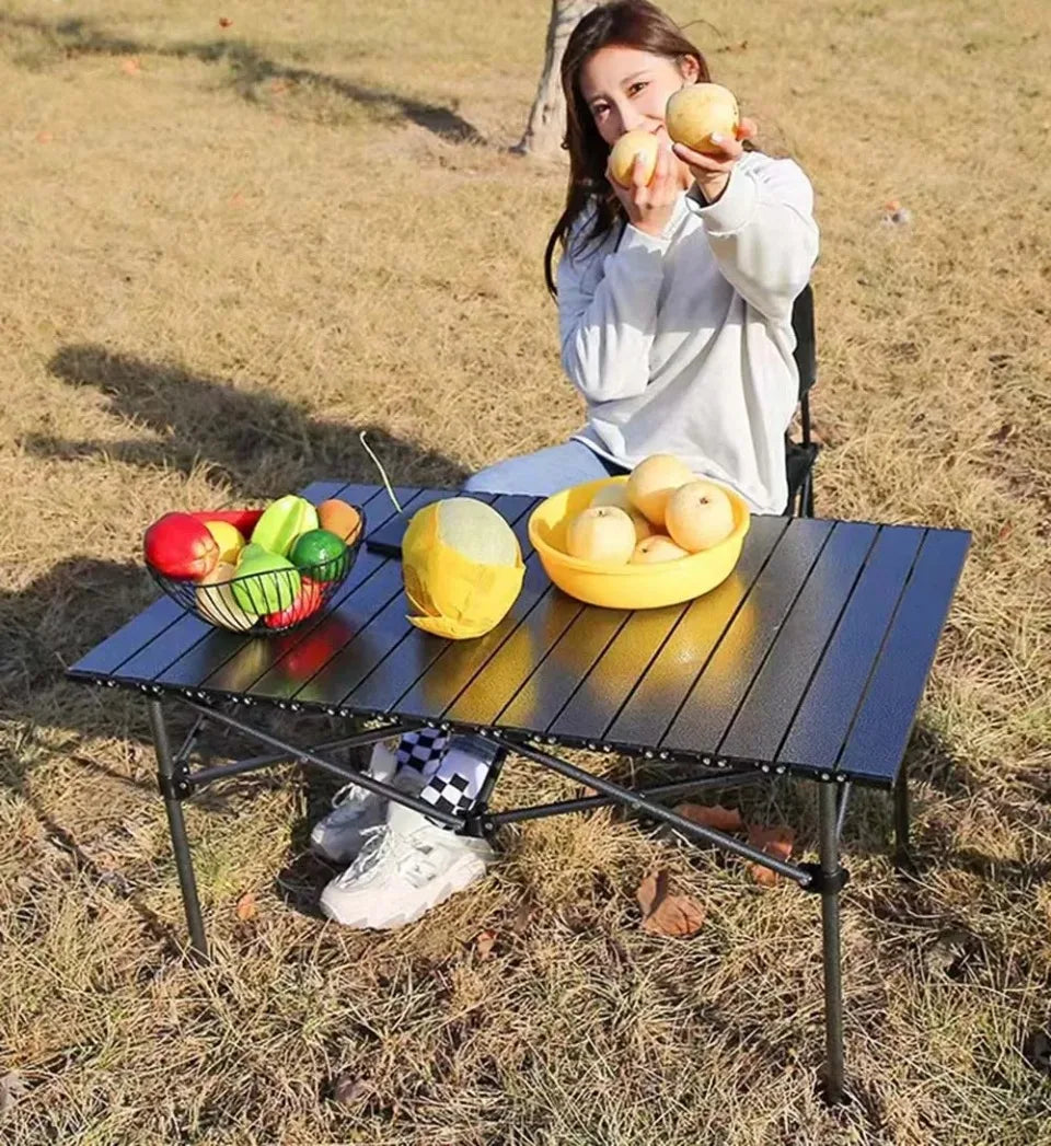 Outdoor Folding Long Table Easy To Install Portable Storage Black Camping Table Barbecue With Net Bag Light Stable Desk Table