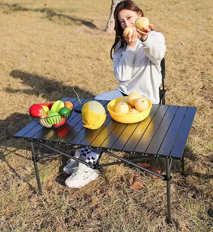 Outdoor Folding Long Table Easy To Install Portable Storage Black Camping Table Barbecue With Net Bag Light Stable Desk Table