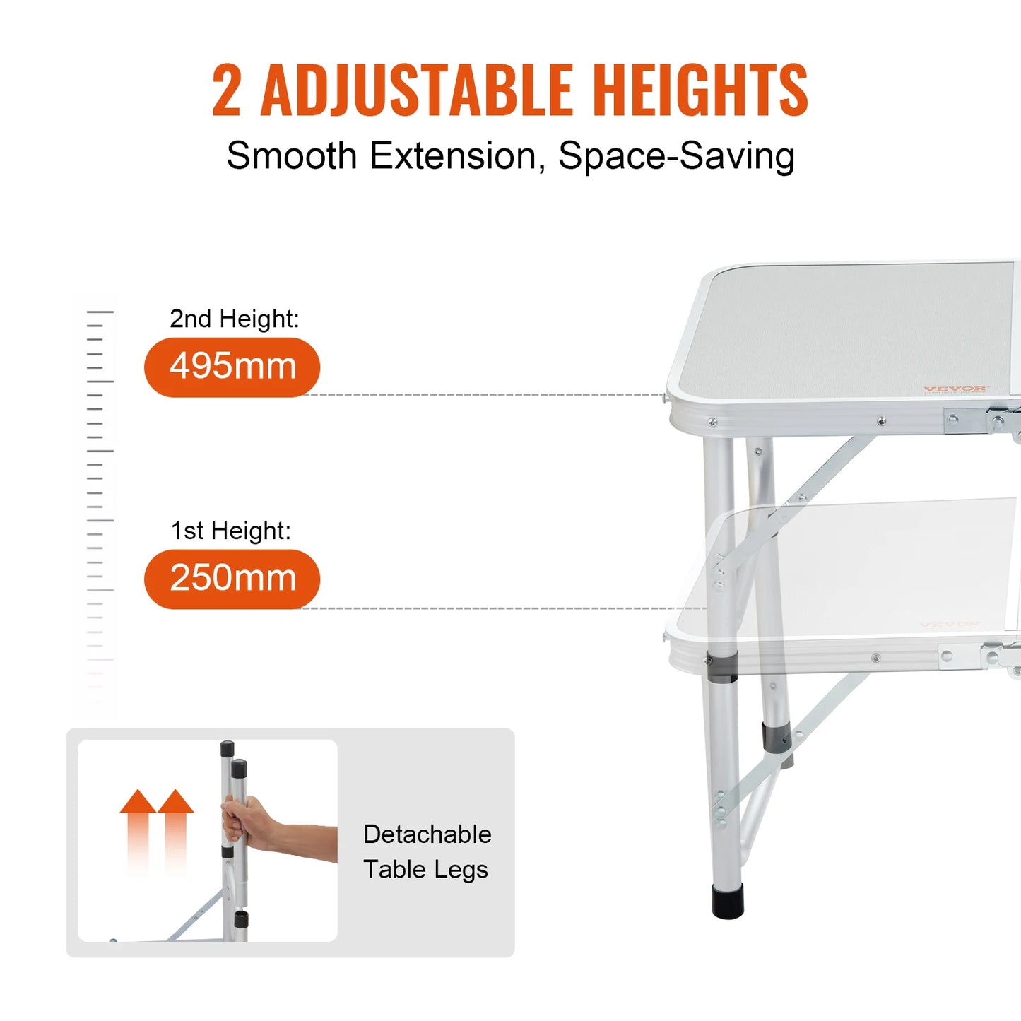 VEVOR Outdoor Folding Table Adjustable Height Portable Compact Tables Lightweight Aluminum Picnic Table For Beach/Garden/Camping