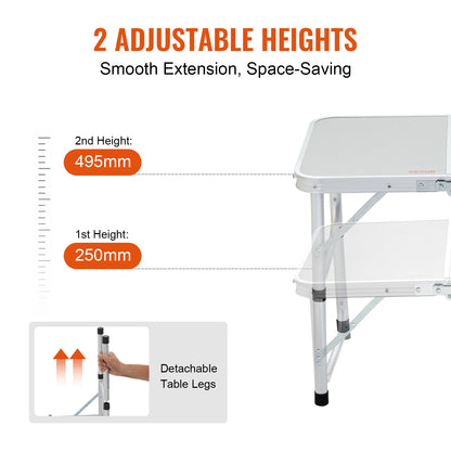VEVOR Outdoor Folding Table Adjustable Height Portable Compact Tables Lightweight Aluminum Picnic Table For Beach/Garden/Camping