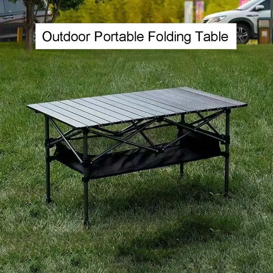 Outdoor Folding Long Table Easy To Install Portable Storage Black Camping Table Barbecue With Net Bag Light Stable Desk Table