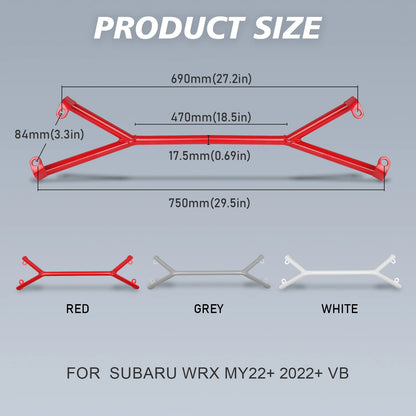 New Exterior Accessories Front Brace Bar Member Chassis Strut Brace 75cm 29.53" For 2022 2023 2024 Subaru WRX VB Red White Gray
