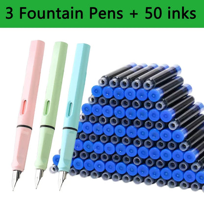 53Pcs Fountain Pen Replaceable Ink Set Black/Blue/Red ink EF School Pens Office Supplies Stationery for Writing Calligraphy Pen