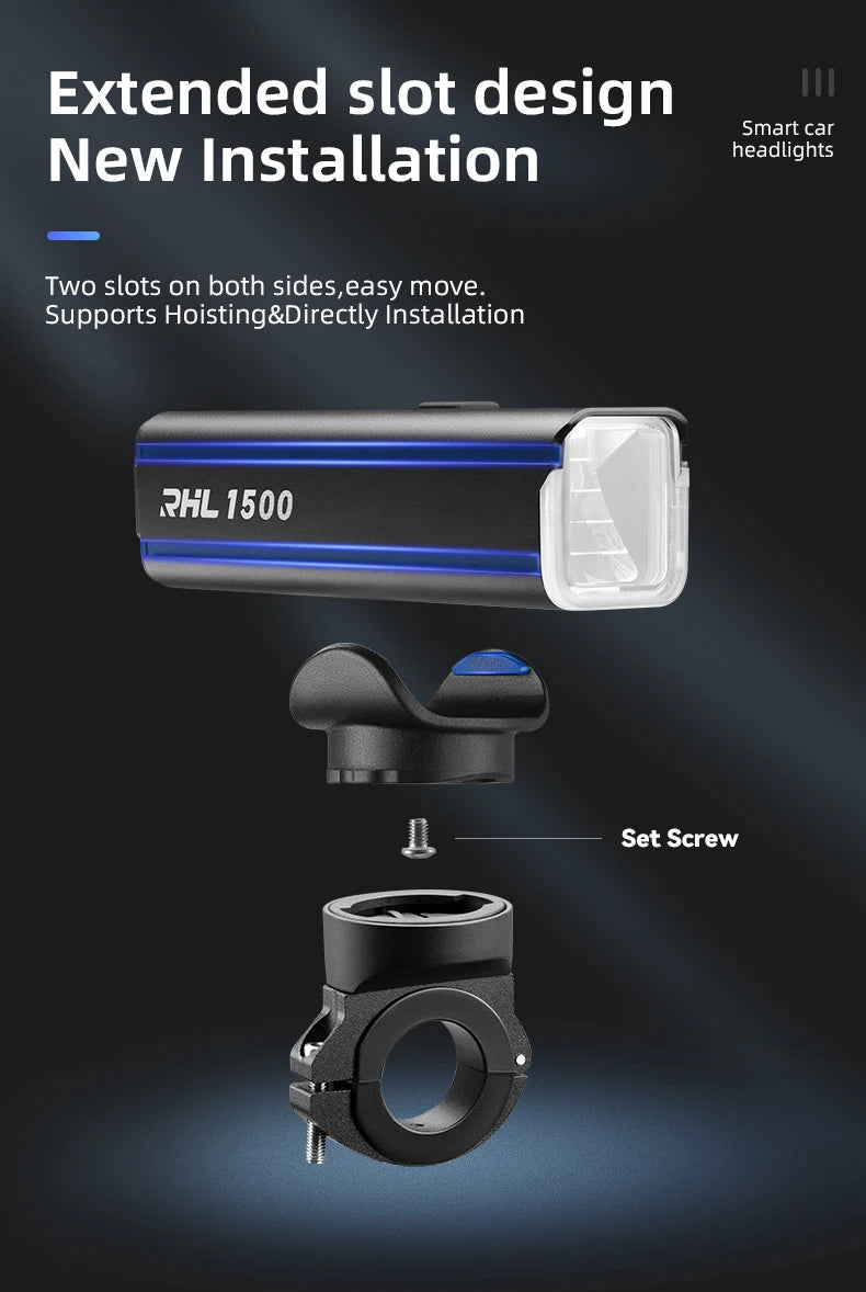 ROCKBROS Bike Light 1500LM5000mAh Type-C Bicycle Light Temperature Control  IPX6 Aluminum LED Light Front Lamp Cycling Headlight