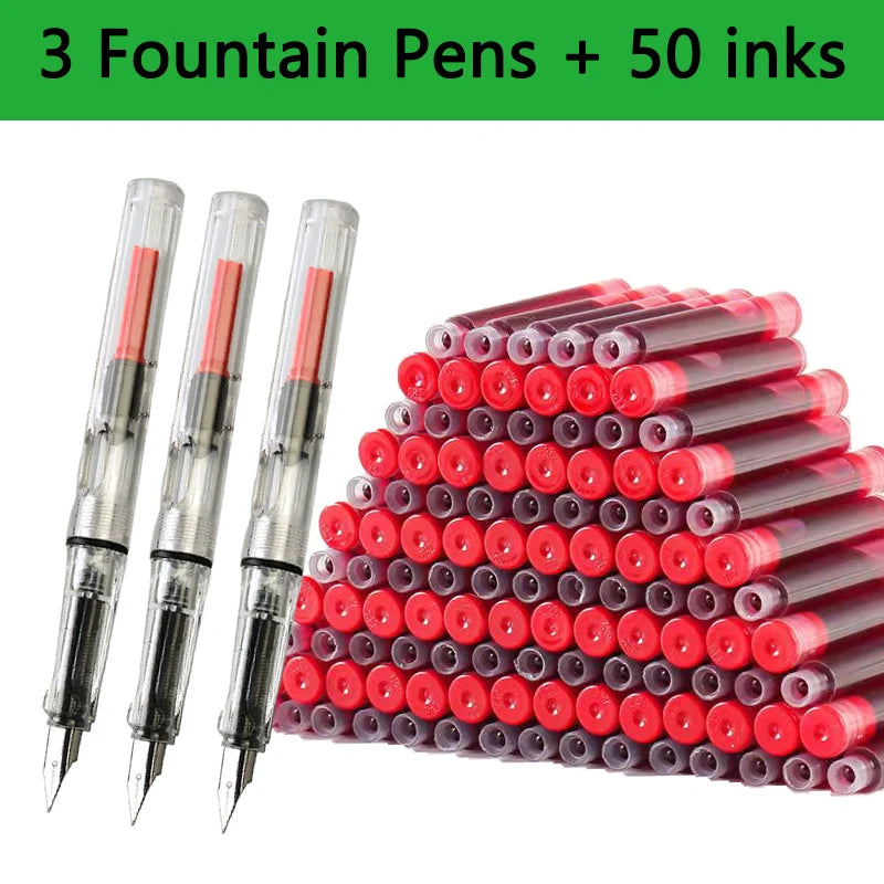 53Pcs Fountain Pen Replaceable Ink Set Black/Blue/Red ink EF School Pens Office Supplies Stationery for Writing Calligraphy Pen