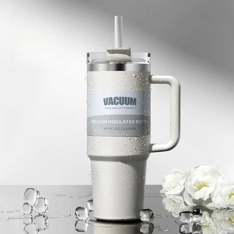 40oz 1200ML double-layer insulated tumbler cold drink travel cup coffee cup A handled and strawed insulated tumbler Ice Cup