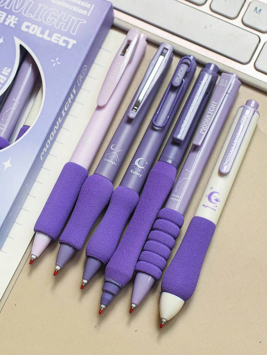 6pcs/set 0.5mm Retractable Gel Pen, Kawaii Stationary, Cute Pens, Black Gel Pens, Aesthetic Pens, School Supplies