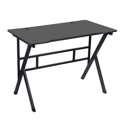 Gaming Desk PC Computer Game Table with X-shaped Steel Legs Sturdy Workstation Standing Desk for Home Office with Cable Holes