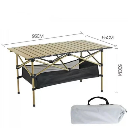 Outdoor Folding Long Table Easy To Install Portable Storage Black Camping Table Barbecue With Net Bag Light Stable Desk Table