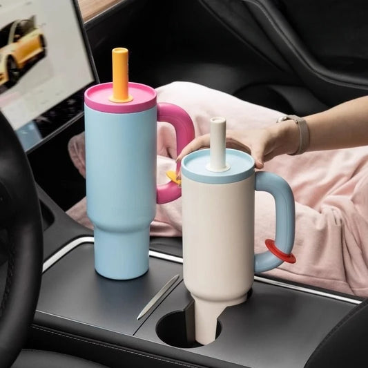 40oz 304 Stainless Steel Straw Insulated Ice Cup Large Capacity Thermal Mug Tumbler with Handle Stylish Insulated Coffee Cup