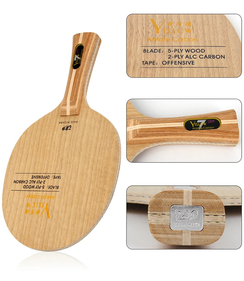 Original 729 Friendship Yellow ALC Table Tennis Blade 5 Wood 2 Arylate Carbon Professional Ping Pong Blade Blue ALC Offensive