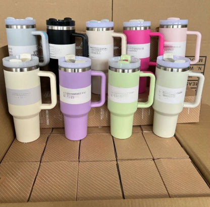 New Style Tumbler with Handle & Straw 40 oz Twist On 3Way Lid Cupholder Compatible for Travel Insulated Stainless Steel Cup