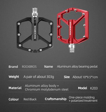 ROCKBROS Bike Pedals Aluminum Alloy Anti-slip Bicycle Pedals Ultralight Sealed Bearing One-piece MTB Road Mountain Cycling Pedal