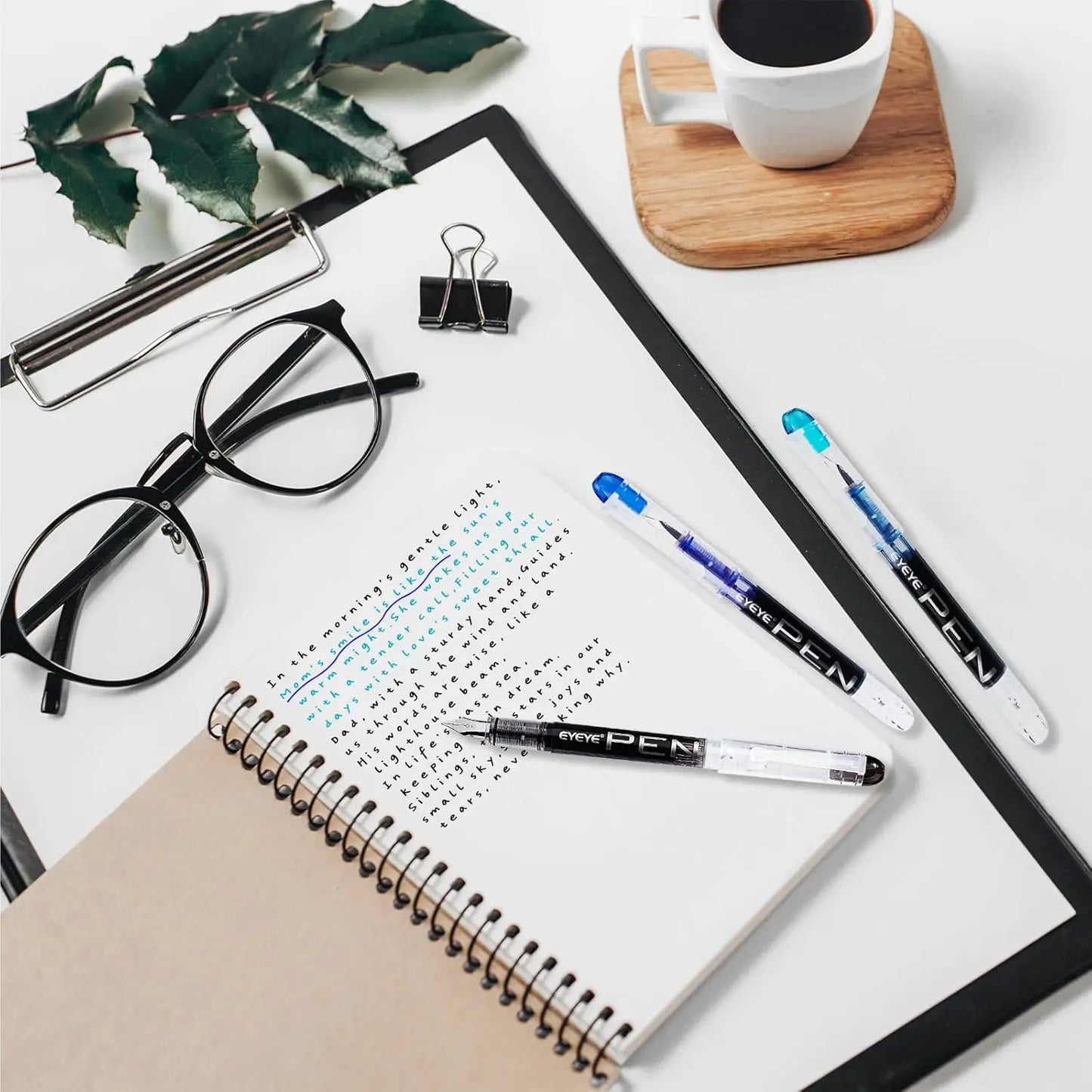 Disposable Fountain Pens, Straight Liquid Fountain Pens，for WritingQuick-Drying Ink Pen, Smooth-Writing Multicolor Art Supplies