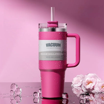 40oz 1200ML double-layer insulated tumbler cold drink travel cup coffee cup A handled and strawed insulated tumbler Ice Cup